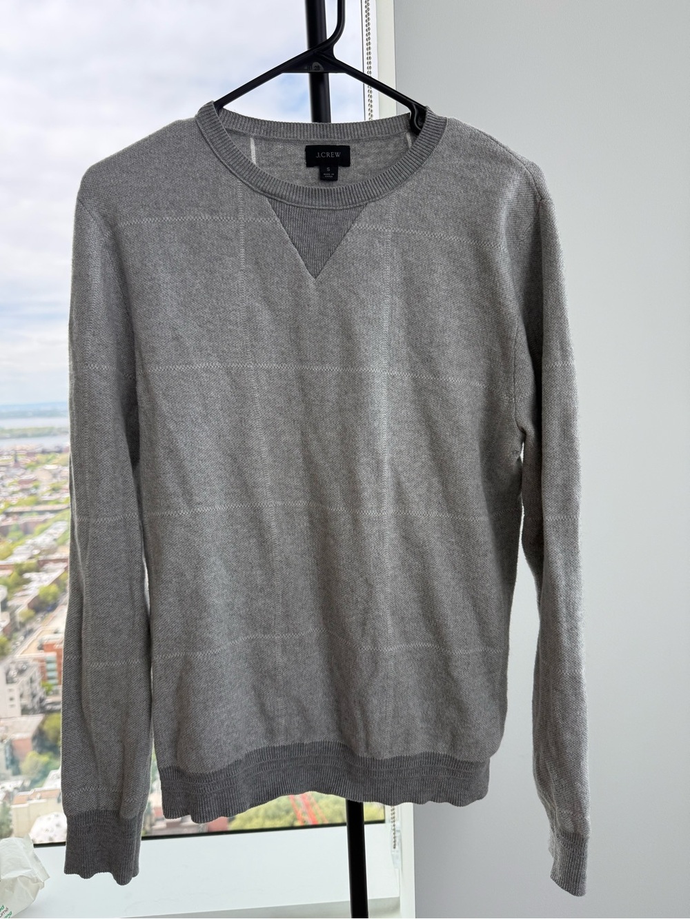 J. Crew Cotton Cashmere Crewneck Sweater in Light Gray Windowpane (size S)